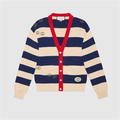 gucci blue white and red striped sweater|Gucci outlet cardigan.